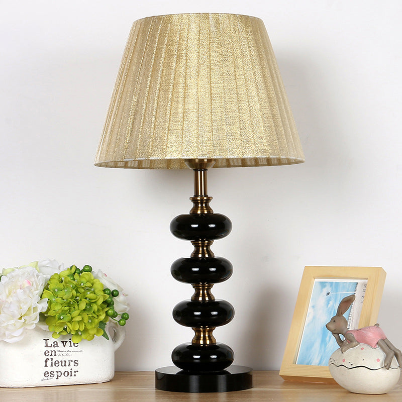 Beige Single Bulb Night Table Light Rural Fabric Conical Nightstand Lamp with Crystal Accent Beige Clearhalo 'Lamps' 'Table Lamps' Lighting' 325371