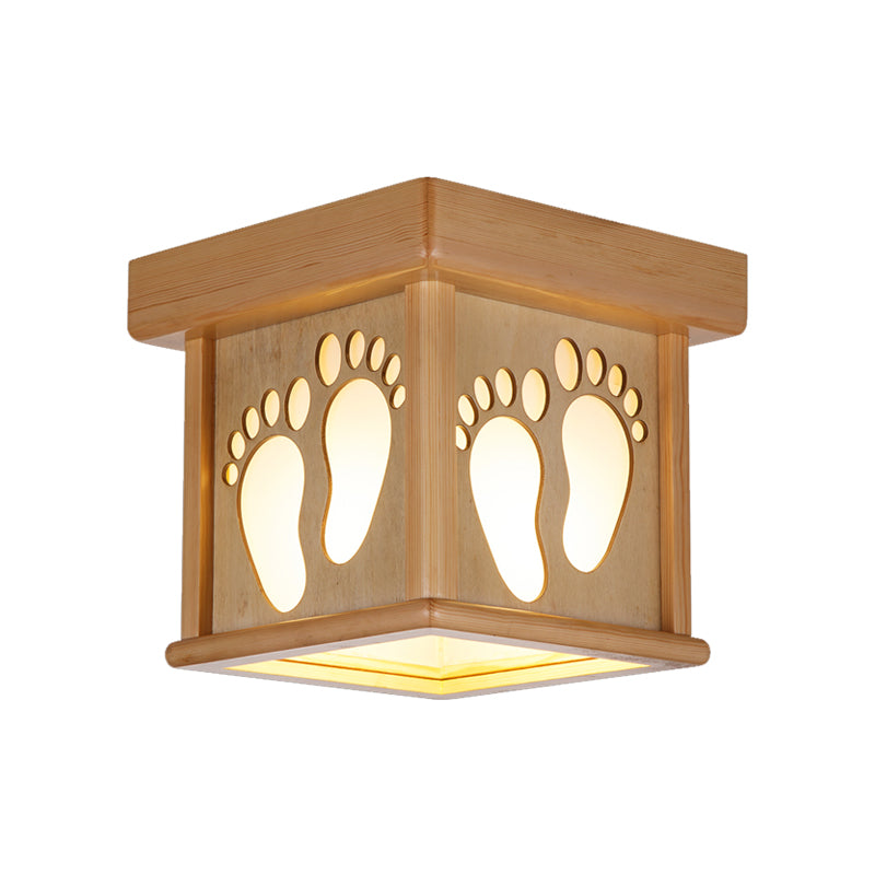 Wood Square Close to Ceiling Light Nordic 1 Light 10