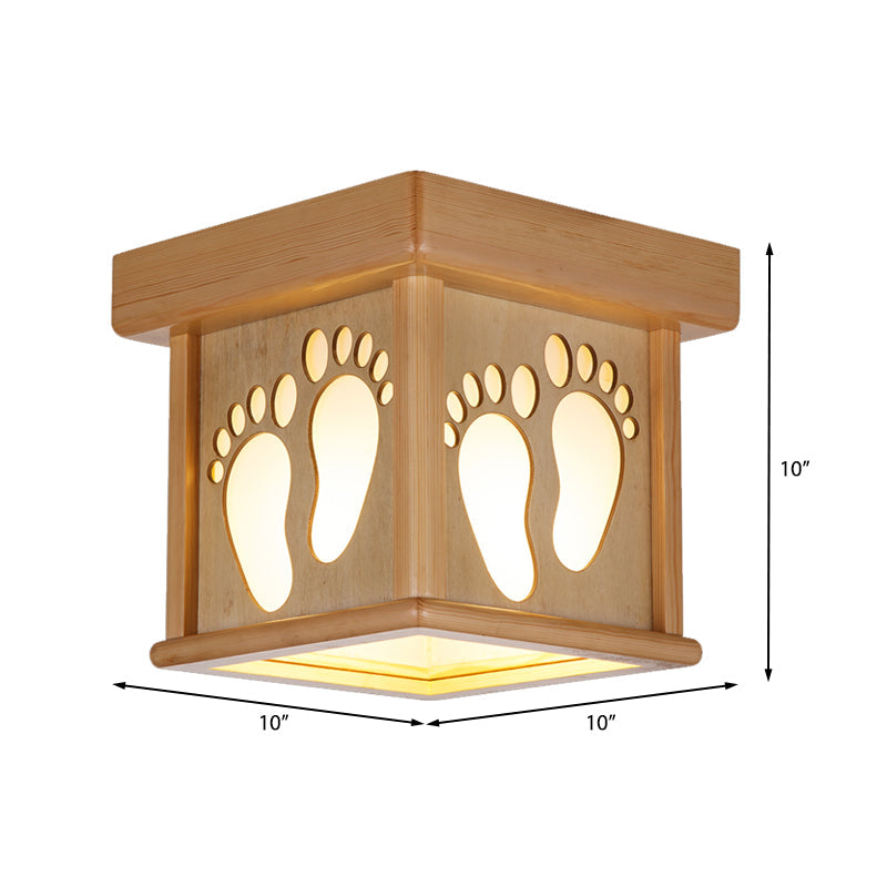 Wood Square Close to Ceiling Light Nordic 1 Light 10