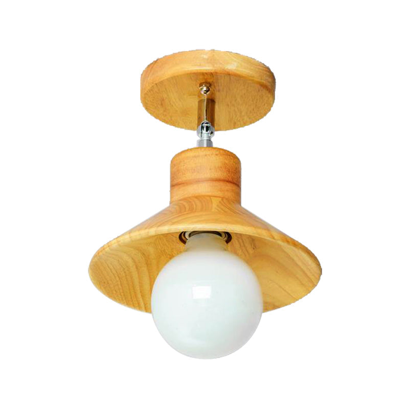 Wooden Square/Trumpet/Pineapple Semi-Flush Ceiling Fixture Contemporary 1 Light Indoor Ceiling Mounted Light Clearhalo 'Ceiling Lights' 'Close To Ceiling Lights' 'Close to ceiling' 'Flush mount' Lighting' 325660