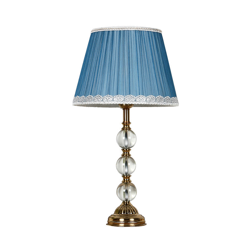 Classic Pleated Shade Night Table Light 1 Light Fabric Nightstand Lamp in Blue for Bedroom with Crystal Deco Clearhalo 'Lamps' 'Table Lamps' Lighting' 325693