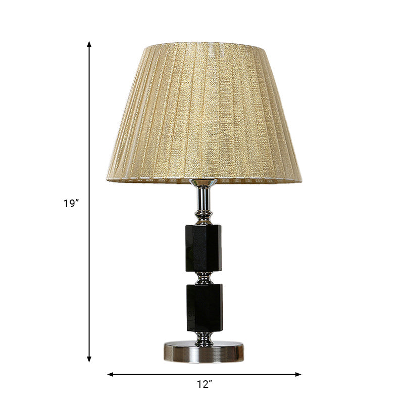 Single Bulb Crystal Table Lamp Countryside Beige Tapered Drum Bedroom Night Light Clearhalo 'Lamps' 'Table Lamps' Lighting' 325767