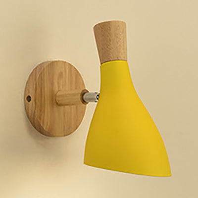 Metal Wood Horn Wall Lamp Macaroon 1 Light Wall Light for Living Room Child Bedroom Yellow Clearhalo 'Wall Lamps & Sconces' 'Wall Lights' Lighting' 32579