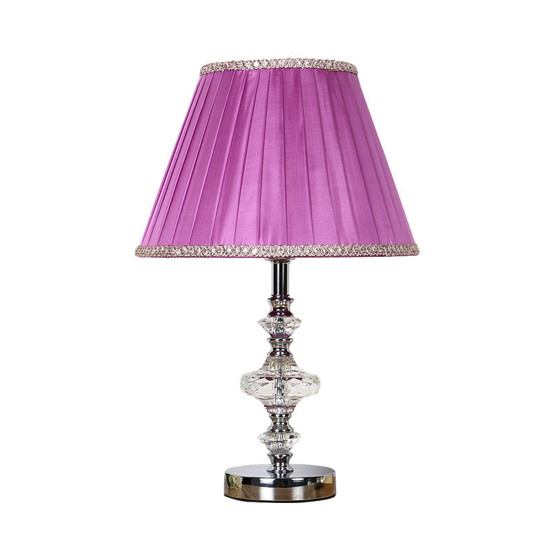 Conical Fabric Night Table Light Lodge Single Bulb Bedroom Nightstand Lamp in Purple with Crystal Accent Clearhalo 'Lamps' 'Table Lamps' Lighting' 325794