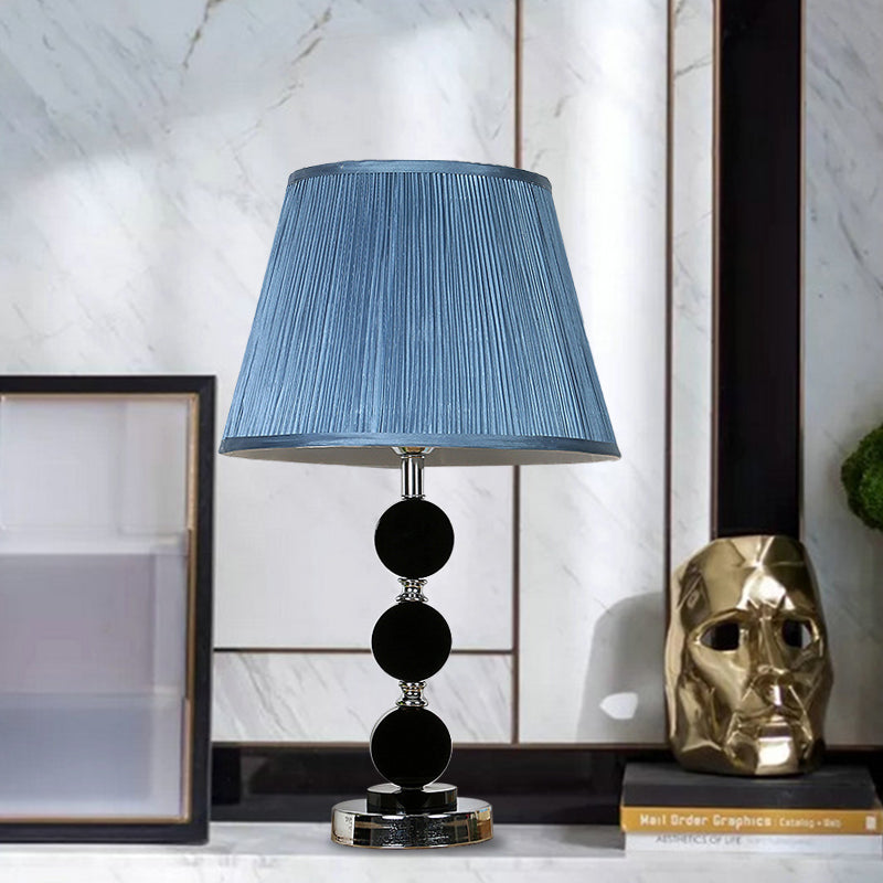 Blue Single Light Night Table Light Traditionalism Fabric Cone Nightstand Lamp with Crystal Base Clearhalo 'Lamps' 'Table Lamps' Lighting' 325807