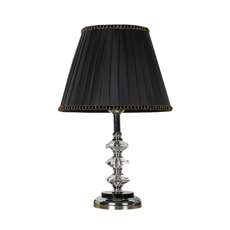 Fabric Conical Nightstand Light Minimalism 1 Light Bedroom Night Table Lamp in Black with Crystal Deco Clearhalo 'Lamps' 'Table Lamps' Lighting' 325842