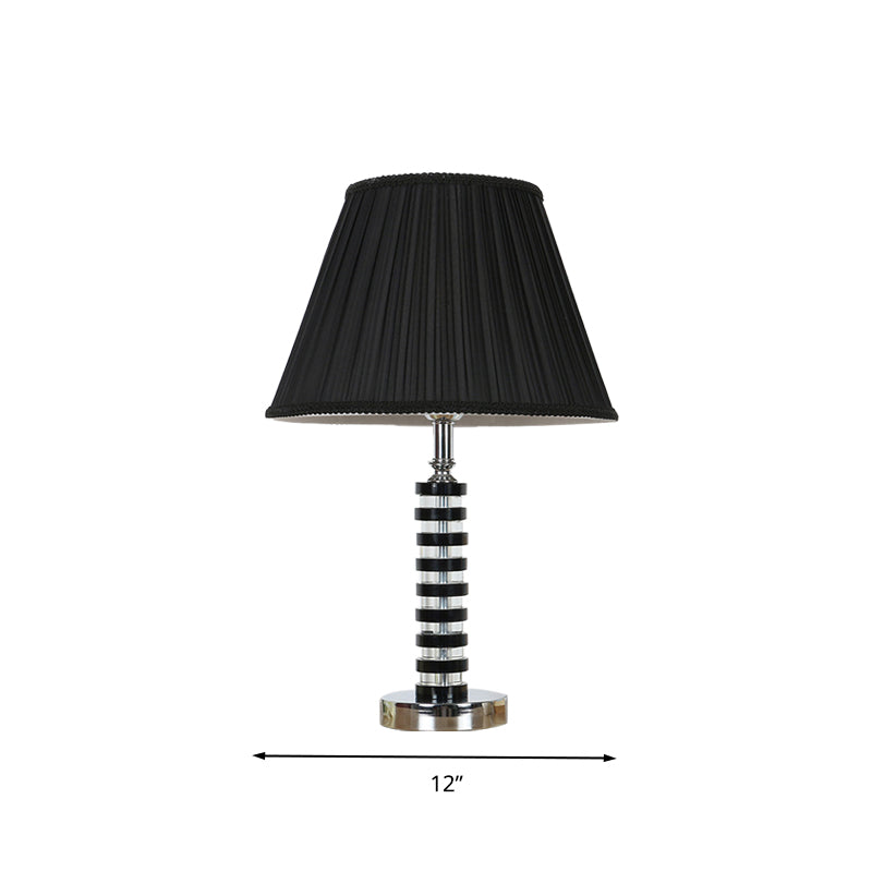 Single Bulb Barrel Table Light Rustic Black Fabric Night Lamp for Bedroom with Crystal Deco Clearhalo 'Lamps' 'Table Lamps' Lighting' 325863