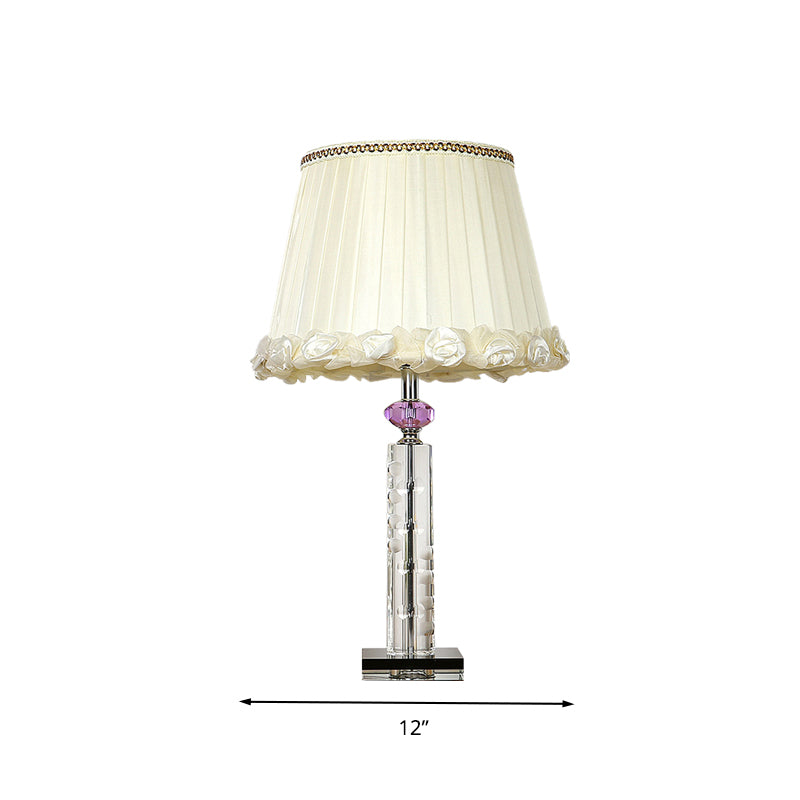 Tapered Crystal Table Light Countryside Single Head Bedroom Night Lamp in White with Braided Trim Clearhalo 'Lamps' 'Table Lamps' Lighting' 326054