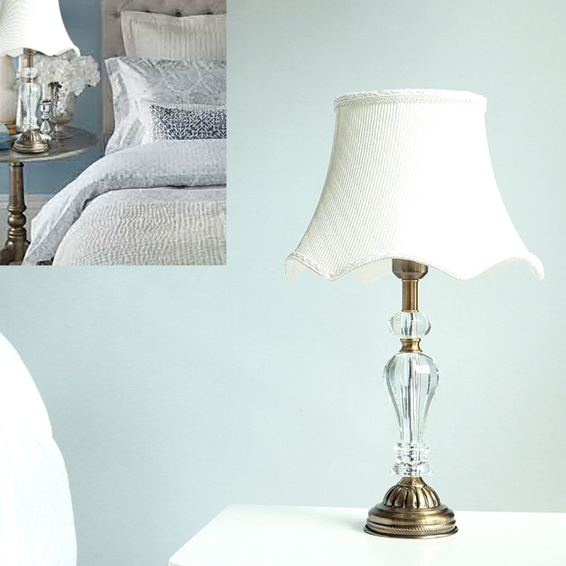 Fabric White Night Table Lamp Scalloped Singe Bulb Simple Nightstand Light with Crystal Accent White Clearhalo 'Lamps' 'Table Lamps' Lighting' 326204