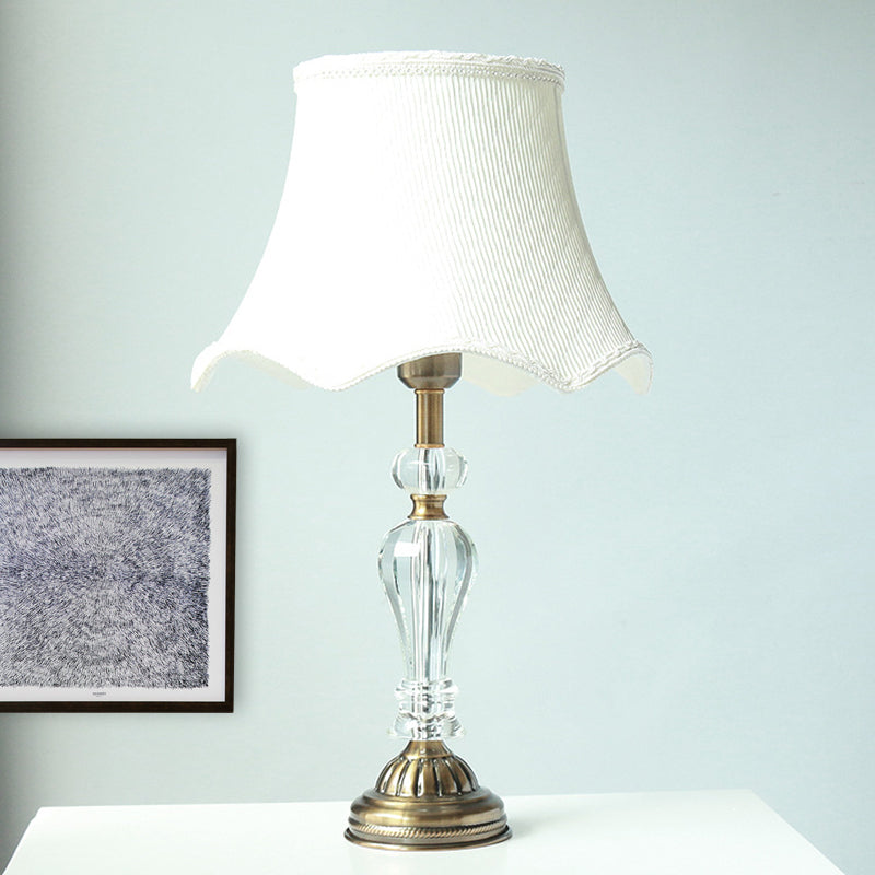 Fabric White Night Table Lamp Scalloped Singe Bulb Simple Nightstand Light with Crystal Accent Clearhalo 'Lamps' 'Table Lamps' Lighting' 326205