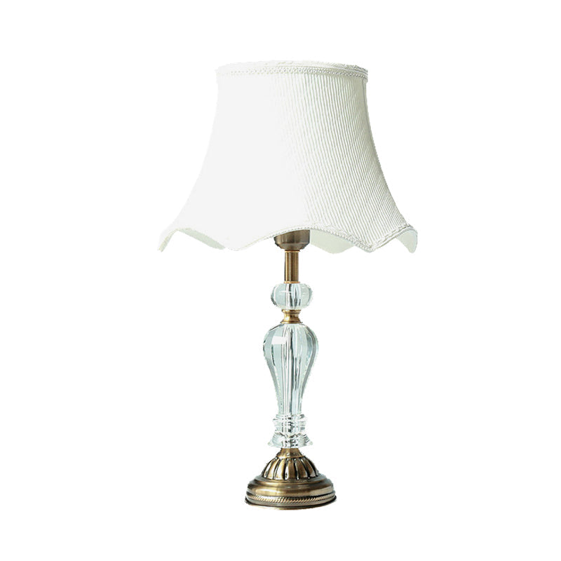 Fabric White Night Table Lamp Scalloped Singe Bulb Simple Nightstand Light with Crystal Accent Clearhalo 'Lamps' 'Table Lamps' Lighting' 326206