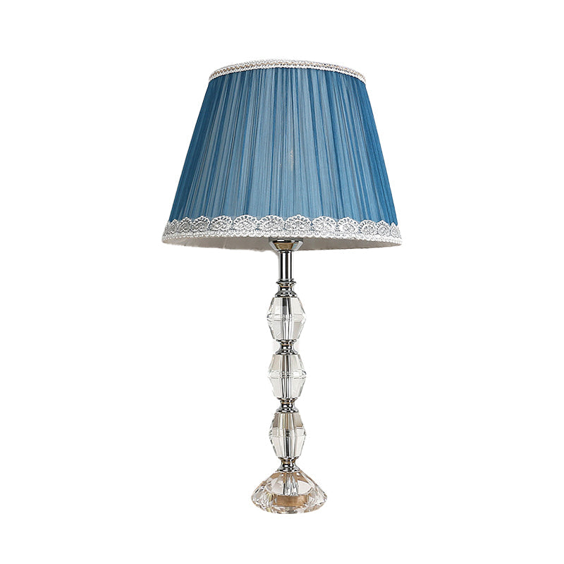 Tapered Bedroom Table Light Traditional Fabric 1 Light Blue Night Lamp with Crystal Ball Deco Clearhalo 'Lamps' 'Table Lamps' Lighting' 326245