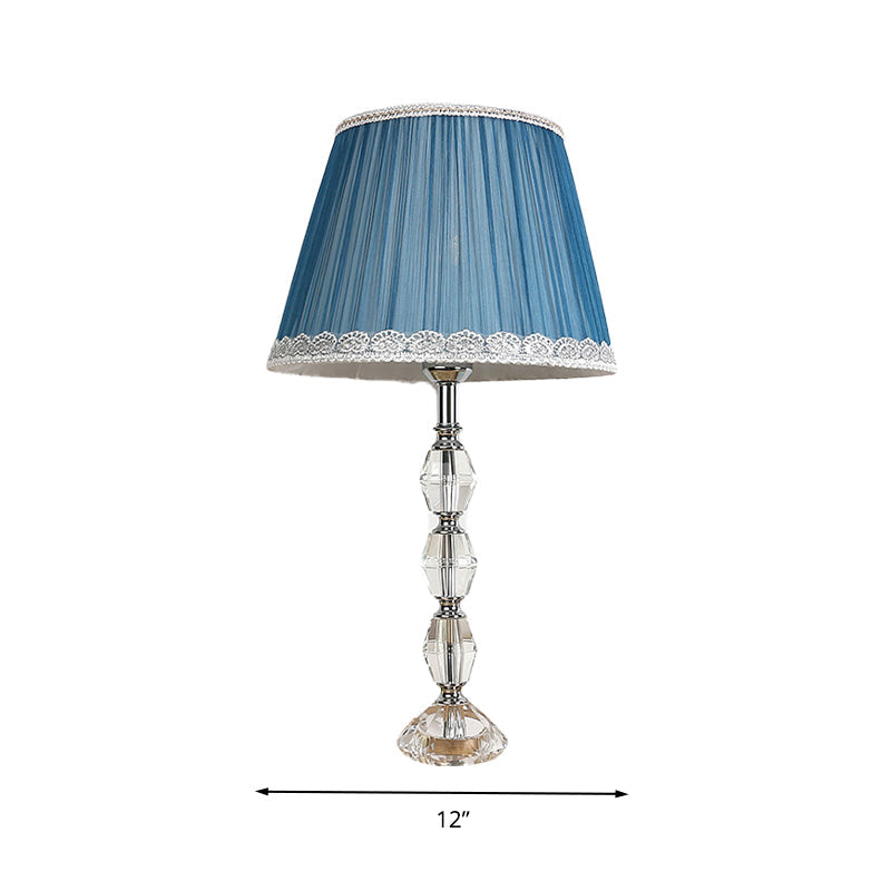 Tapered Bedroom Table Light Traditional Fabric 1 Light Blue Night Lamp with Crystal Ball Deco Clearhalo 'Lamps' 'Table Lamps' Lighting' 326246