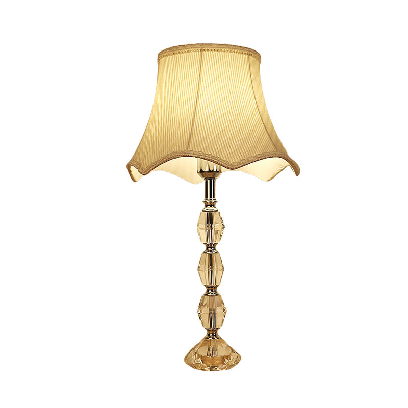 Light Yellow Scalloped Night Light Minimalism Fabric 1 Light Living Room Nightstand Lamp with Crystal Base Clearhalo 'Lamps' 'Table Lamps' Lighting' 326267