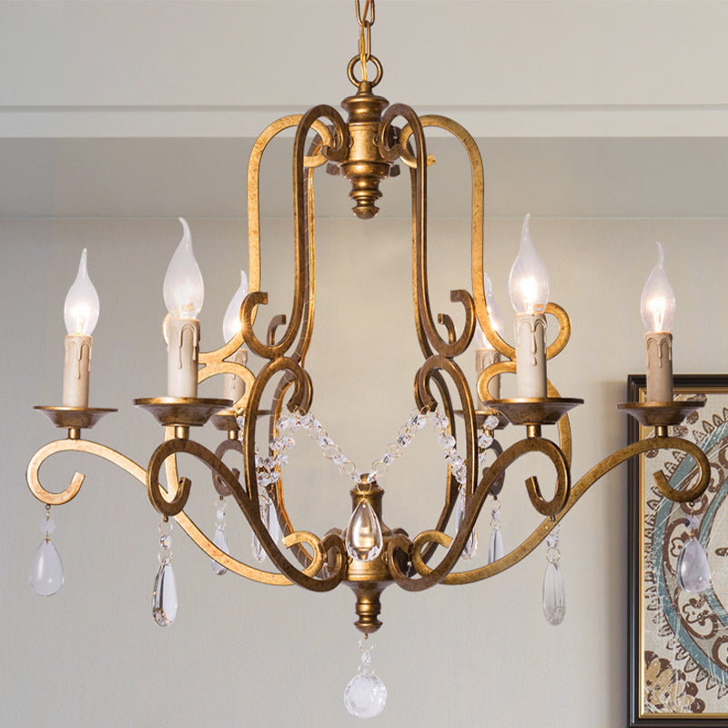 Traditional Candle-Style Chandelier Light 6 Lights Crystal Hanging Lamp Kit in Brass for Kitchen Clearhalo 'Ceiling Lights' 'Chandeliers' Lighting' options 326271