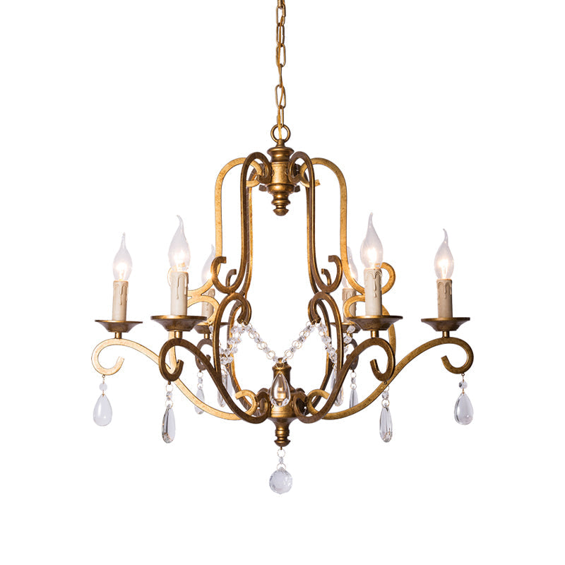 Traditional Candle-Style Chandelier Light 6 Lights Crystal Hanging Lamp Kit in Brass for Kitchen Clearhalo 'Ceiling Lights' 'Chandeliers' Lighting' options 326273