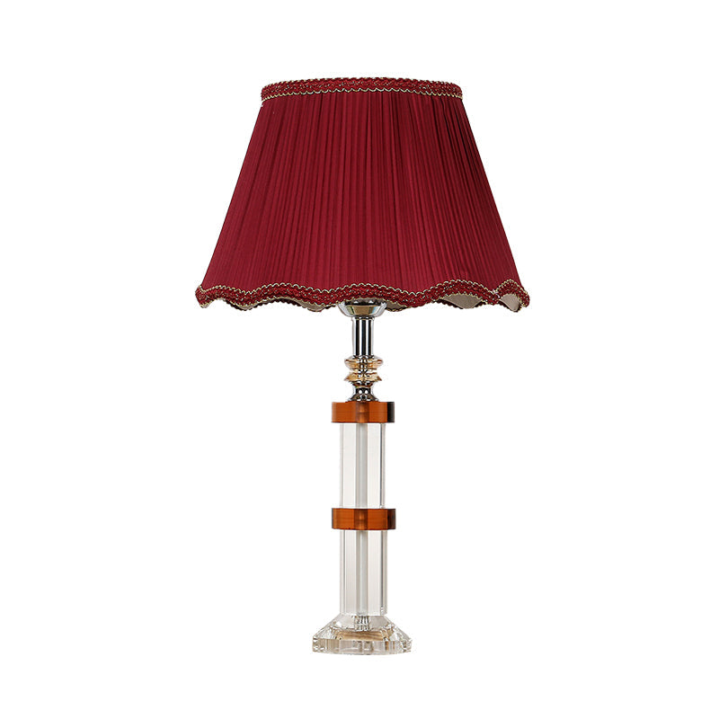 Clear Crystal Rectangle Night Lamp Simple 1 Light Bedroom Table Light in Red with Fabric Shade Clearhalo 'Lamps' 'Table Lamps' Lighting' 326278