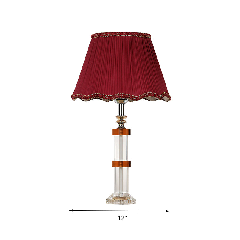 Clear Crystal Rectangle Night Lamp Simple 1 Light Bedroom Table Light in Red with Fabric Shade Clearhalo 'Lamps' 'Table Lamps' Lighting' 326279