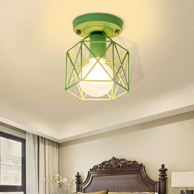 White/Pink/Green Metal Frame Ceiling Mounted Light Minimalism 1 Light Ceiling Light Flush Mount for Cloakroom Clearhalo 'Ceiling Lights' 'Close To Ceiling Lights' 'Close to ceiling' 'Flush mount' Lighting' 326349