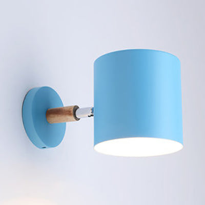 Modern Style Cylinder Wall Light Metal 1 Head Wall Lamp for Kid Bedroom Corridor Blue Clearhalo 'Wall Lamps & Sconces' 'Wall Lights' Lighting' 32639