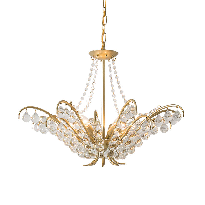 Traditional Candle Ceiling Chandelier 6 Lights Crystal Embedded Suspension Lamp in Gold for Living Room Clearhalo 'Ceiling Lights' 'Chandeliers' Lighting' options 326582