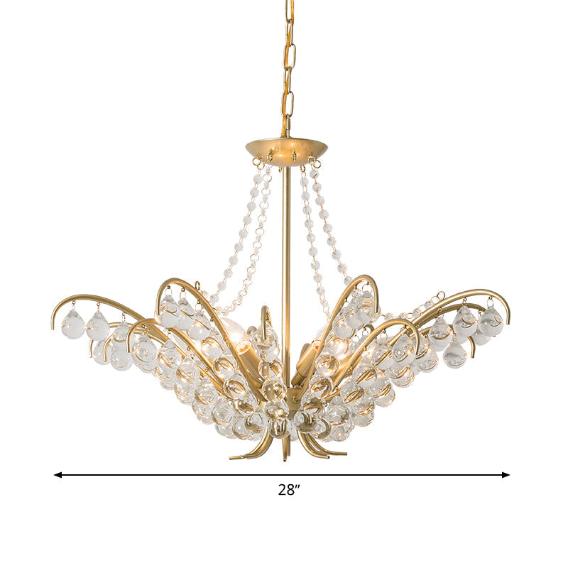 Traditional Candle Ceiling Chandelier 6 Lights Crystal Embedded Suspension Lamp in Gold for Living Room Clearhalo 'Ceiling Lights' 'Chandeliers' Lighting' options 326583