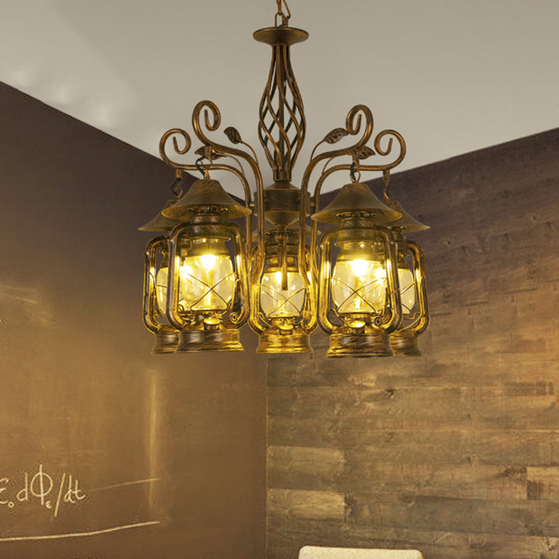 Brass 5 Lights Ceiling Chandelier Pendant Industrial Metallic Kerosene Hanging Ceiling Fixture Brass Clearhalo 'Cast Iron' 'Ceiling Lights' 'Chandeliers' 'Industrial Chandeliers' 'Industrial' 'Metal' 'Middle Century Chandeliers' 'Rustic Chandeliers' 'Tiffany' Lighting' 326676