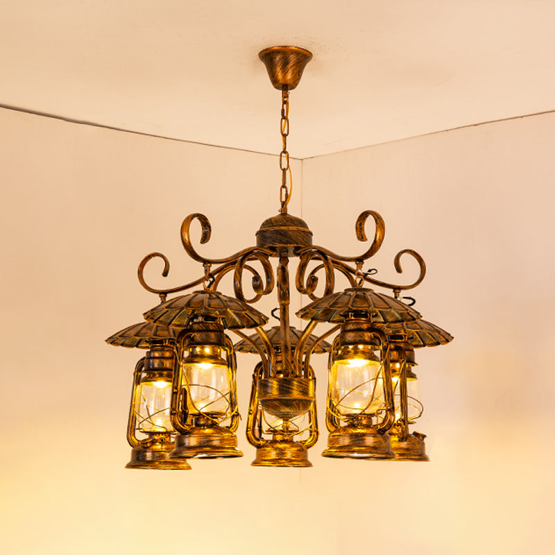 Brass 5 Lights Ceiling Chandelier Pendant Industrial Metallic Kerosene Hanging Ceiling Fixture Clearhalo 'Cast Iron' 'Ceiling Lights' 'Chandeliers' 'Industrial Chandeliers' 'Industrial' 'Metal' 'Middle Century Chandeliers' 'Rustic Chandeliers' 'Tiffany' Lighting' 326677