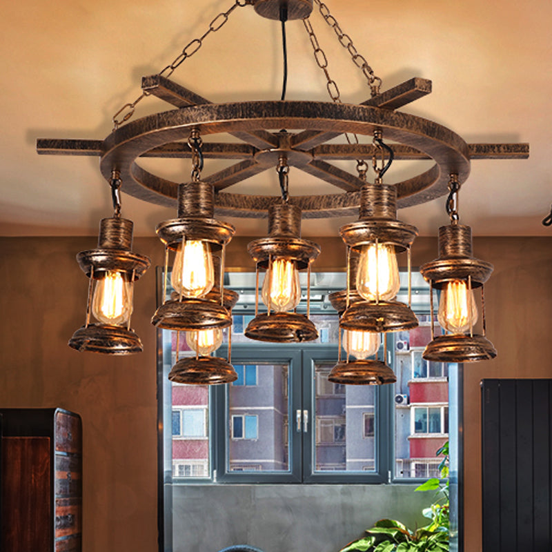 Vintage Kerosene Chandelier Light Fixture 5/7 Lights Metallic Pendant in Weathered Copper Clearhalo 'Ceiling Lights' 'Chandeliers' 'Close To Ceiling Lights' 'Glass shade' 'Glass' 'Industrial Chandeliers' 'Industrial' 'Middle Century Chandeliers' 'Tiffany' Lighting' 326697