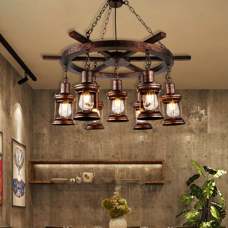 Vintage Kerosene Chandelier Light Fixture 5/7 Lights Metallic Pendant in Weathered Copper Clearhalo 'Ceiling Lights' 'Chandeliers' 'Close To Ceiling Lights' 'Glass shade' 'Glass' 'Industrial Chandeliers' 'Industrial' 'Middle Century Chandeliers' 'Tiffany' Lighting' 326698