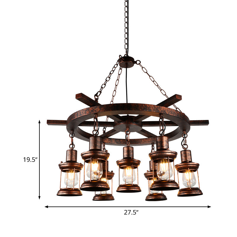 Vintage Kerosene Chandelier Light Fixture 5/7 Lights Metallic Pendant in Weathered Copper Clearhalo 'Ceiling Lights' 'Chandeliers' 'Close To Ceiling Lights' 'Glass shade' 'Glass' 'Industrial Chandeliers' 'Industrial' 'Middle Century Chandeliers' 'Tiffany' Lighting' 326700