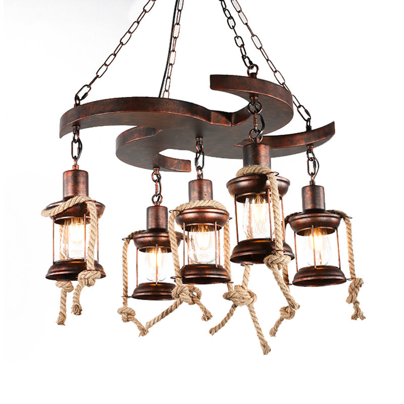 Vintage Kerosene Chandelier Light Fixture 5/7 Lights Metallic Pendant in Weathered Copper 5 Weathered Copper Clearhalo 'Ceiling Lights' 'Chandeliers' 'Close To Ceiling Lights' 'Glass shade' 'Glass' 'Industrial Chandeliers' 'Industrial' 'Middle Century Chandeliers' 'Tiffany' Lighting' 326701