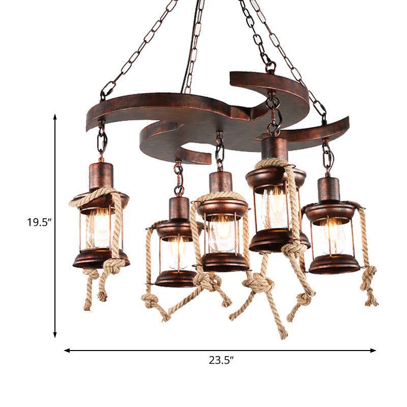 Vintage Kerosene Chandelier Light Fixture 5/7 Lights Metallic Pendant in Weathered Copper Clearhalo 'Ceiling Lights' 'Chandeliers' 'Close To Ceiling Lights' 'Glass shade' 'Glass' 'Industrial Chandeliers' 'Industrial' 'Middle Century Chandeliers' 'Tiffany' Lighting' 326702