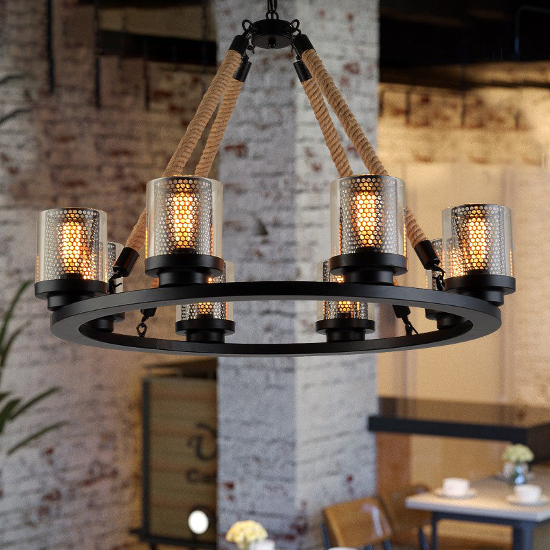 Metal Black Chandelier Pendant Cylinder 6/8 Lights Industrial-Style Ceiling Lamp for Restaurant Clearhalo 'Cast Iron' 'Ceiling Lights' 'Chandeliers' 'Industrial Chandeliers' 'Industrial' 'Metal' 'Middle Century Chandeliers' 'Rustic Chandeliers' 'Tiffany' Lighting' 326827