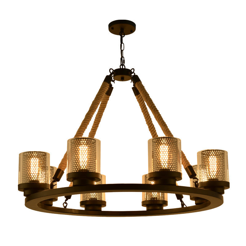 Metal Black Chandelier Pendant Cylinder 6/8 Lights Industrial-Style Ceiling Lamp for Restaurant Clearhalo 'Cast Iron' 'Ceiling Lights' 'Chandeliers' 'Industrial Chandeliers' 'Industrial' 'Metal' 'Middle Century Chandeliers' 'Rustic Chandeliers' 'Tiffany' Lighting' 326829