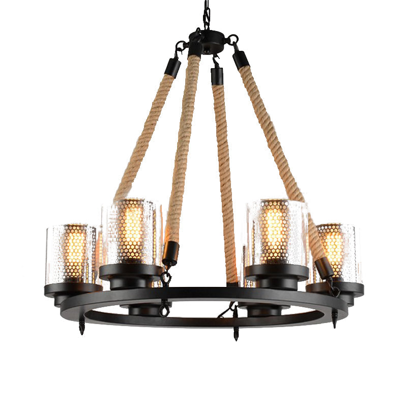 Metal Black Chandelier Pendant Cylinder 6/8 Lights Industrial-Style Ceiling Lamp for Restaurant 6 Black Clearhalo 'Cast Iron' 'Ceiling Lights' 'Chandeliers' 'Industrial Chandeliers' 'Industrial' 'Metal' 'Middle Century Chandeliers' 'Rustic Chandeliers' 'Tiffany' Lighting' 326831