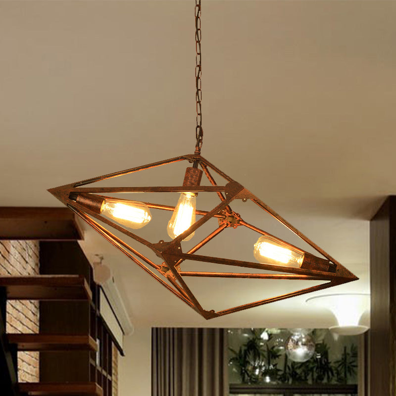 Bare Bulb Dining Room Chandelier Vintage Metallic 2/3 Lights Rust Ceiling Pendant Light, 12