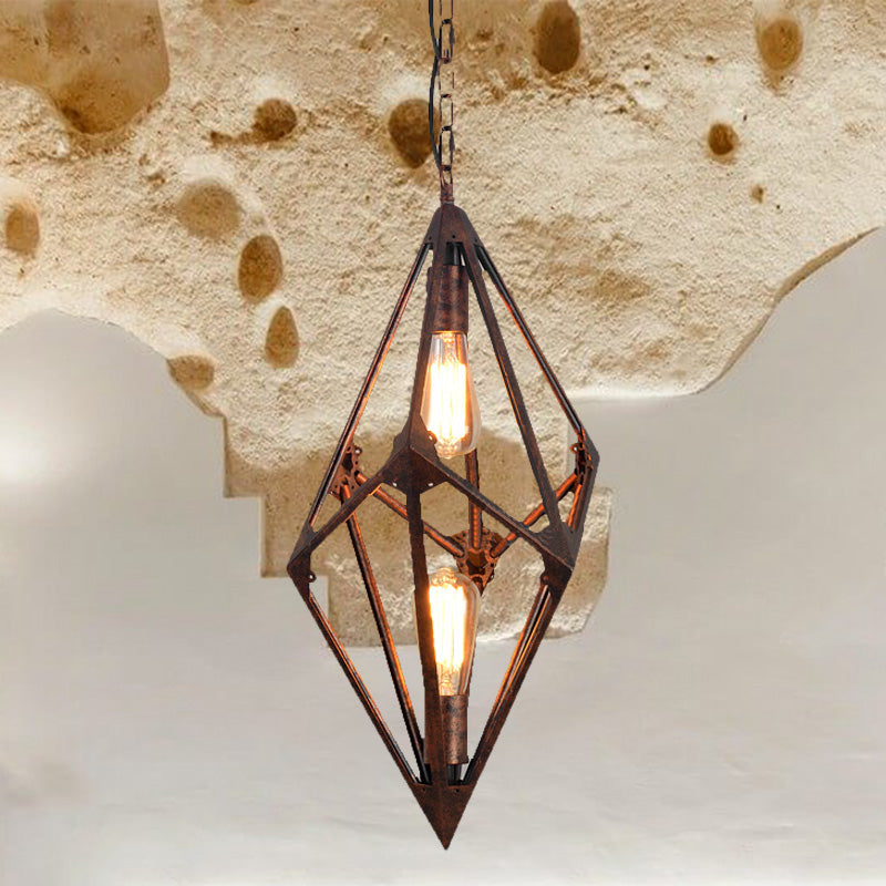 Bare Bulb Dining Room Chandelier Vintage Metallic 2/3 Lights Rust Ceiling Pendant Light, 12