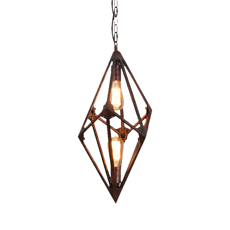 Bare Bulb Dining Room Chandelier Vintage Metallic 2/3 Lights Rust Ceiling Pendant Light, 12