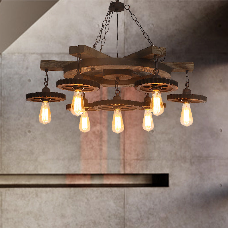 Rust Exposed Bulb Ceiling Chandelier Industrial Metallic 3/7 Lights Restaurant Pendant Light Kit 7 Rust Clearhalo 'Cast Iron' 'Ceiling Lights' 'Chandeliers' 'Industrial Chandeliers' 'Industrial' 'Metal' 'Middle Century Chandeliers' 'Rustic Chandeliers' 'Tiffany' Lighting' 326900