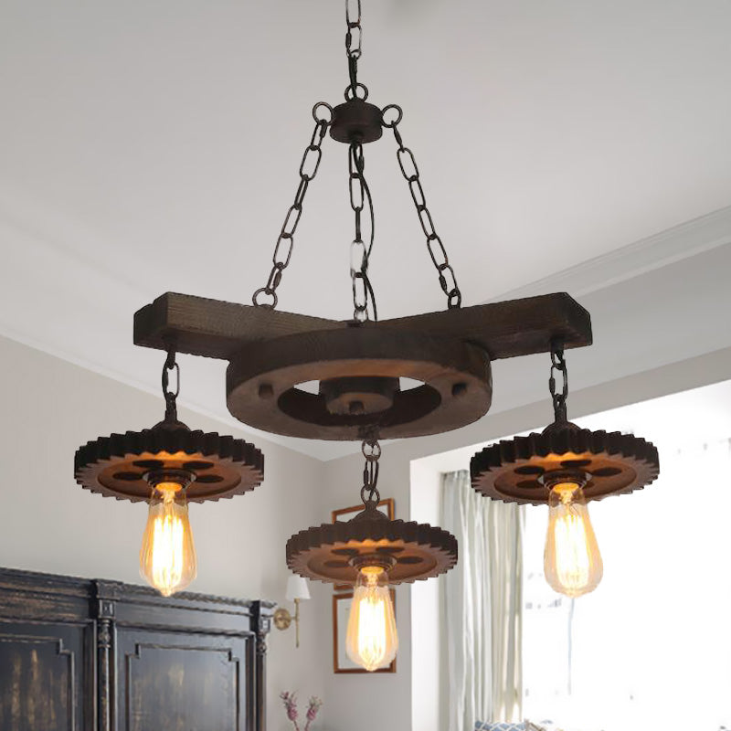 Rust Exposed Bulb Ceiling Chandelier Industrial Metallic 3/7 Lights Restaurant Pendant Light Kit 3 Rust Clearhalo 'Cast Iron' 'Ceiling Lights' 'Chandeliers' 'Industrial Chandeliers' 'Industrial' 'Metal' 'Middle Century Chandeliers' 'Rustic Chandeliers' 'Tiffany' Lighting' 326905