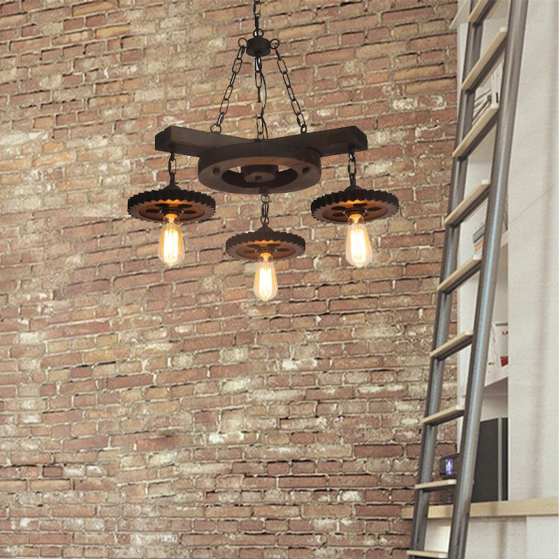 Rust Exposed Bulb Ceiling Chandelier Industrial Metallic 3/7 Lights Restaurant Pendant Light Kit Clearhalo 'Cast Iron' 'Ceiling Lights' 'Chandeliers' 'Industrial Chandeliers' 'Industrial' 'Metal' 'Middle Century Chandeliers' 'Rustic Chandeliers' 'Tiffany' Lighting' 326907