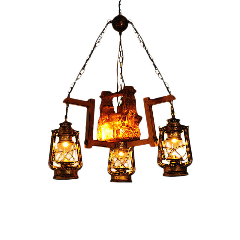 Warehouse Kerosene Chandelier Pendant Light 4 Lights Metal Hanging Lamp in Dark Brown Dark Brown Clearhalo 'Cast Iron' 'Ceiling Lights' 'Chandeliers' 'Industrial Chandeliers' 'Industrial' 'Metal' 'Middle Century Chandeliers' 'Rustic Chandeliers' 'Tiffany' Lighting' 326954