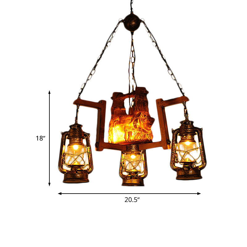 Warehouse Kerosene Chandelier Pendant Light 4 Lights Metal Hanging Lamp in Dark Brown Clearhalo 'Cast Iron' 'Ceiling Lights' 'Chandeliers' 'Industrial Chandeliers' 'Industrial' 'Metal' 'Middle Century Chandeliers' 'Rustic Chandeliers' 'Tiffany' Lighting' 326955