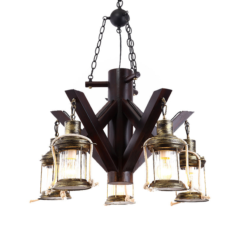 5 Lights Ceiling Chandelier Vintage Clear Glass Hanging Light Fixture in Black for Living Room Clearhalo 'Ceiling Lights' 'Chandeliers' 'Close To Ceiling Lights' 'Glass shade' 'Glass' 'Industrial Chandeliers' 'Industrial' 'Middle Century Chandeliers' 'Tiffany' Lighting' 326959