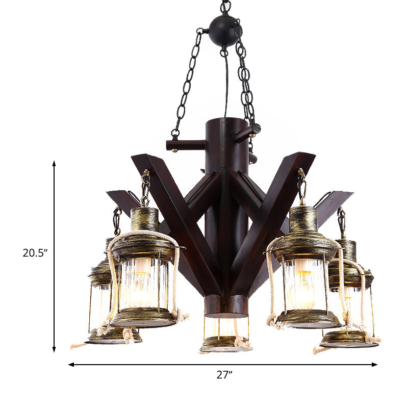 5 Lights Ceiling Chandelier Vintage Clear Glass Hanging Light Fixture in Black for Living Room Clearhalo 'Ceiling Lights' 'Chandeliers' 'Close To Ceiling Lights' 'Glass shade' 'Glass' 'Industrial Chandeliers' 'Industrial' 'Middle Century Chandeliers' 'Tiffany' Lighting' 326960