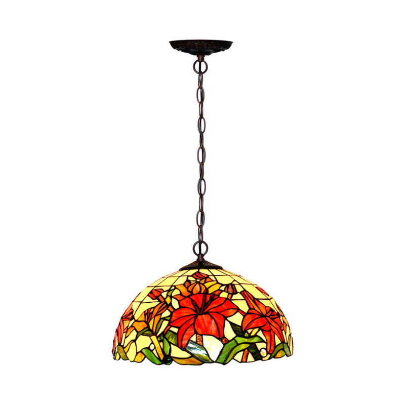 1/2 Lights Chandelier Lamp Mediterranean Floral Red Cut Glass Suspension Pendant Light, 12