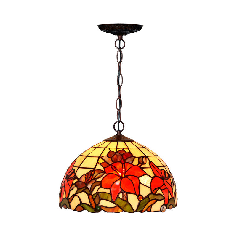 1/2 Lights Chandelier Lamp Mediterranean Floral Red Cut Glass Suspension Pendant Light, 12