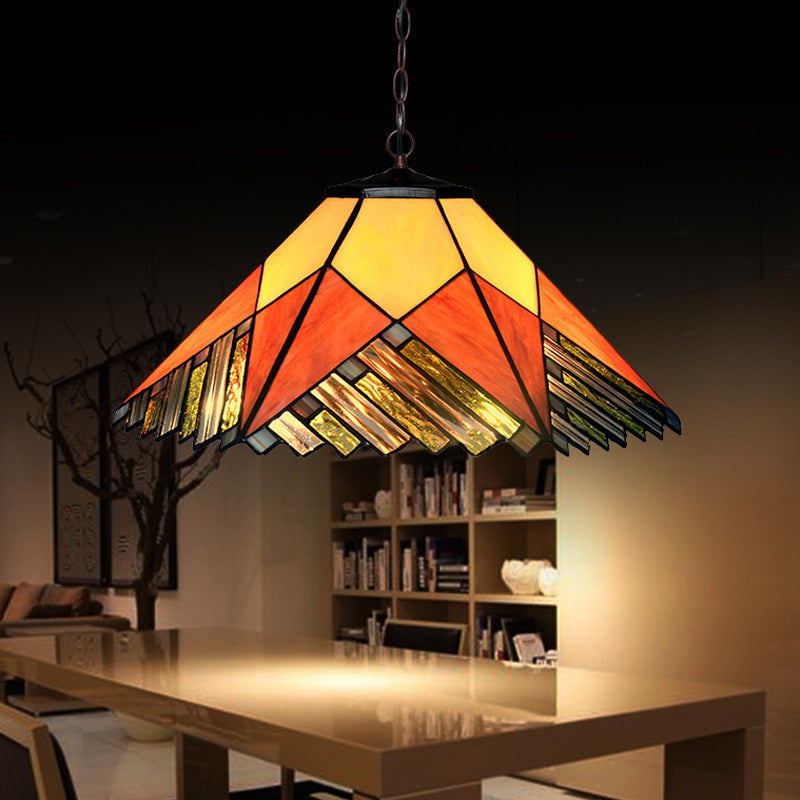 Conical White/Yellow/Orange Cut Glass Hanging Chandelier Baroque 2 Lights Bronze Suspension Pendant for Kitchen Clearhalo 'Ceiling Lights' 'Chandeliers' 'Industrial' 'Middle Century Chandeliers' 'Pendant Lights' 'Tiffany Chandeliers' 'Tiffany close to ceiling' 'Tiffany' Lighting' 327147