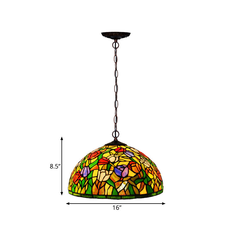 2 Lights Hanging Chandelier Mediterranean Dragonfly Red/Green/Purple Cut Glass Pendant Light Kit Clearhalo 'Ceiling Lights' 'Chandeliers' 'Industrial' 'Middle Century Chandeliers' 'Tiffany Chandeliers' 'Tiffany close to ceiling' 'Tiffany' Lighting' 327286